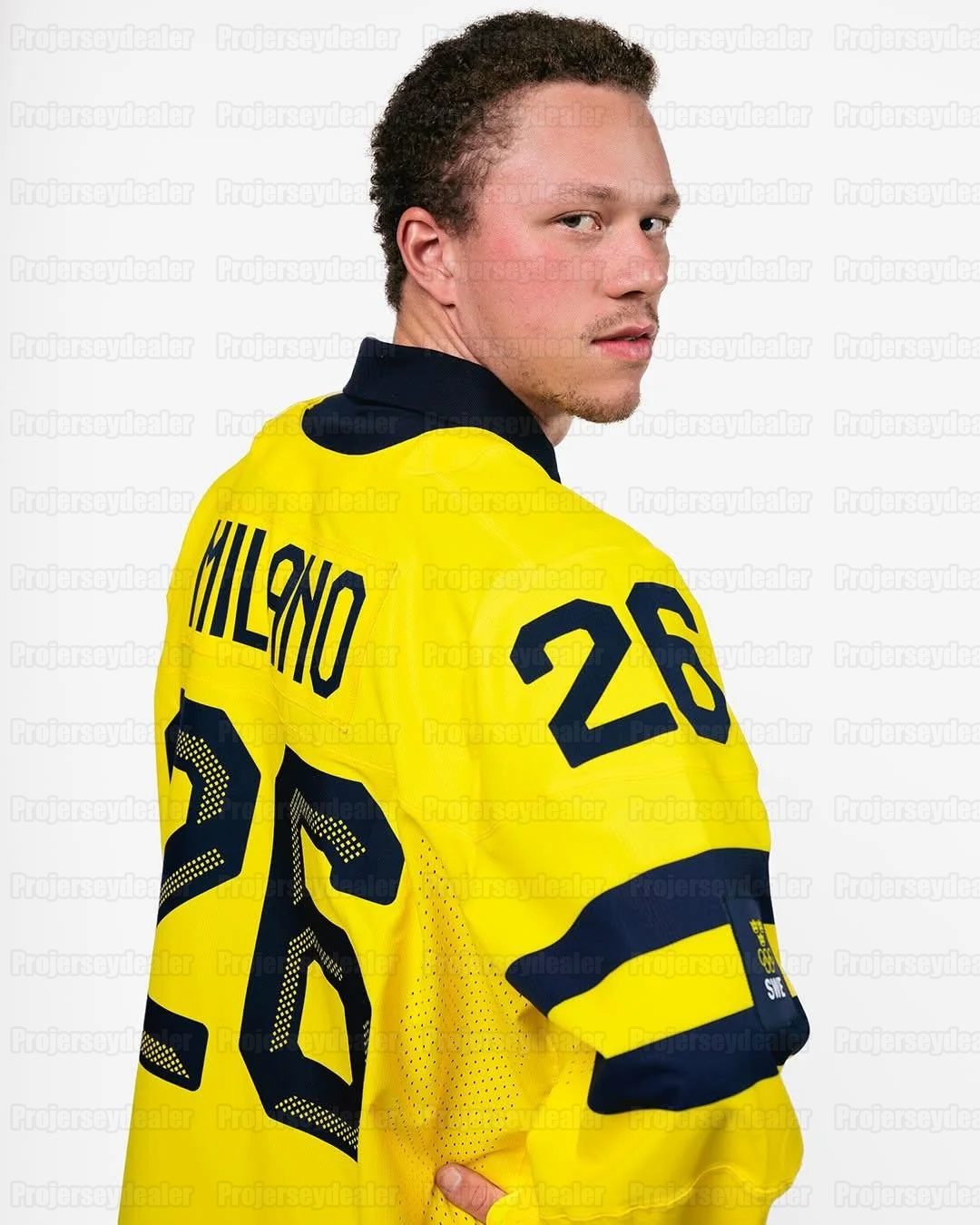 Team Sweden 2026 Winter Olympices Hockey Jersey Jesper Bratt Lucas Raymond Filip Forsberg Gabriel Landeskog William Karlsson William Nylander