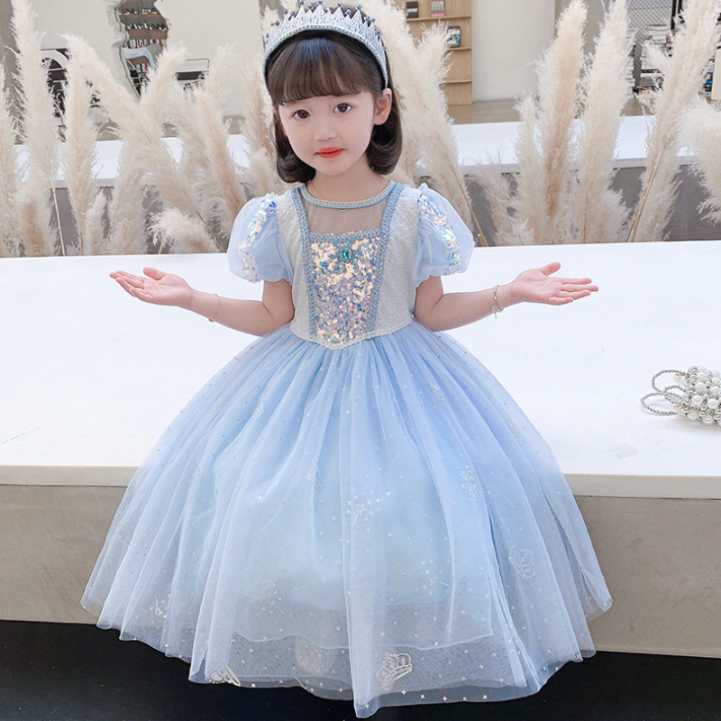 Disney princess dress evening dress birthday A-line skirt children's designer clothing Elsa princess dress baby clothing summer girls' short