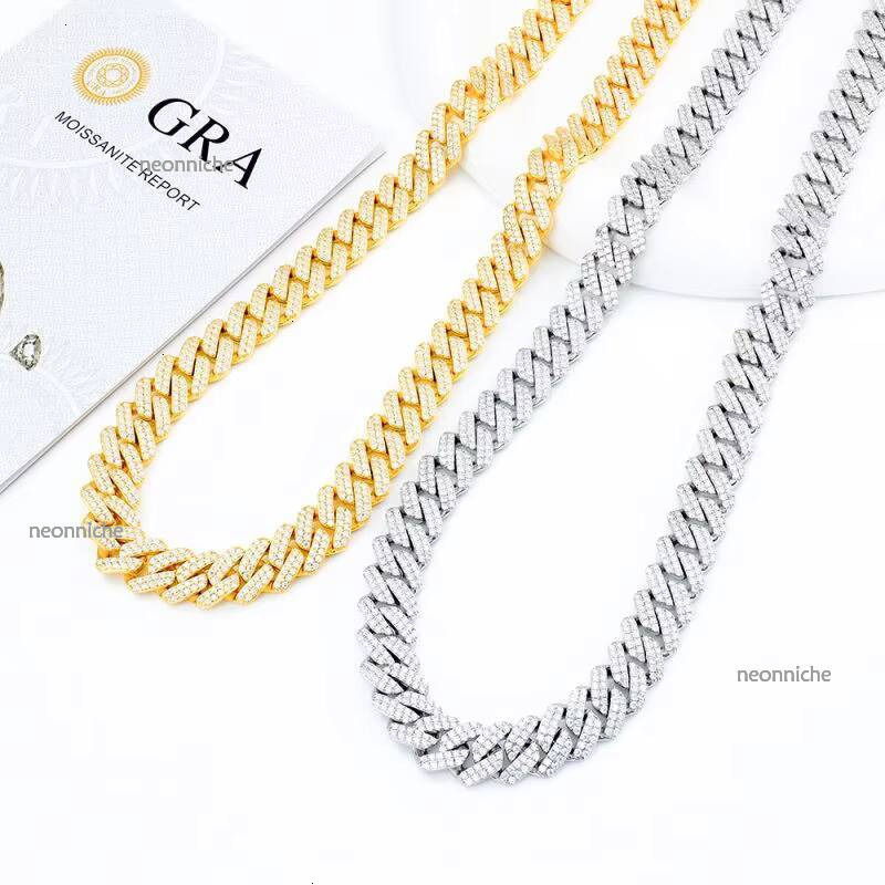 2024 Recommend Sterling Sier Hiphop Jewelry 15mm Sharp Angled Style Iced Out Moissanite Cuban Link Chain Men Necklace