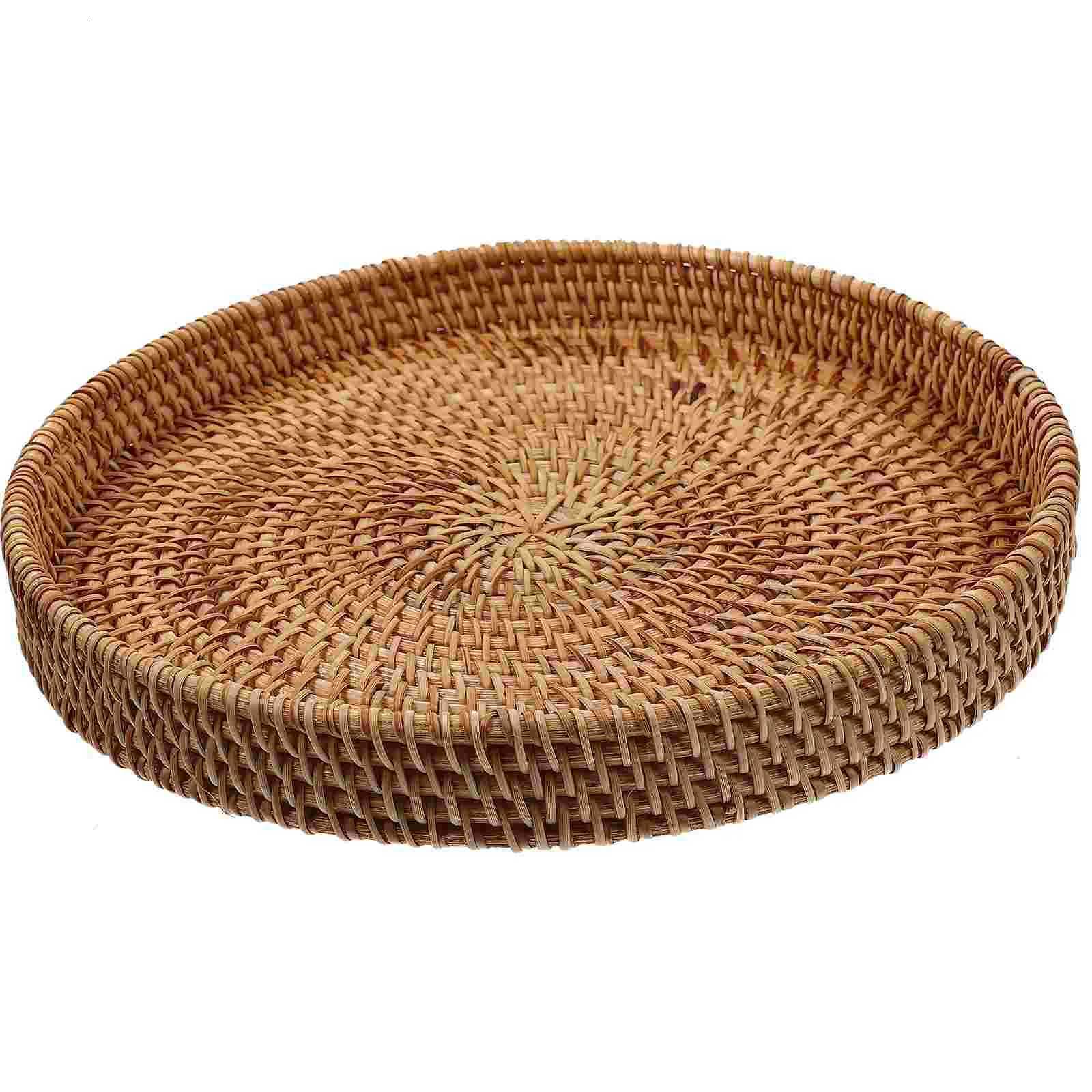Multifunction Rattan Storage Basket Food Tray Woven Bread Multi-function Coffee Y251129