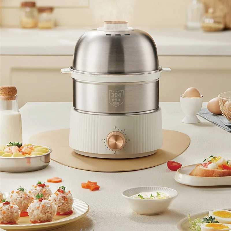 350W Egg Cooker Multifunctional Breakfast Machine Food Heater 304 Stainless Steel Egg Steamer Home Double Layer Electric Steamer C251129