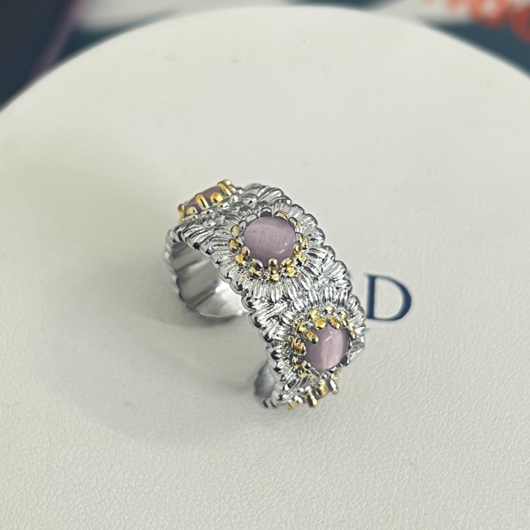 Designer Ring Italian Craft Light Luxury High-End Colorful Gemstone Small Daisy Ring Vintage Design Flower Brushed Ring for Women