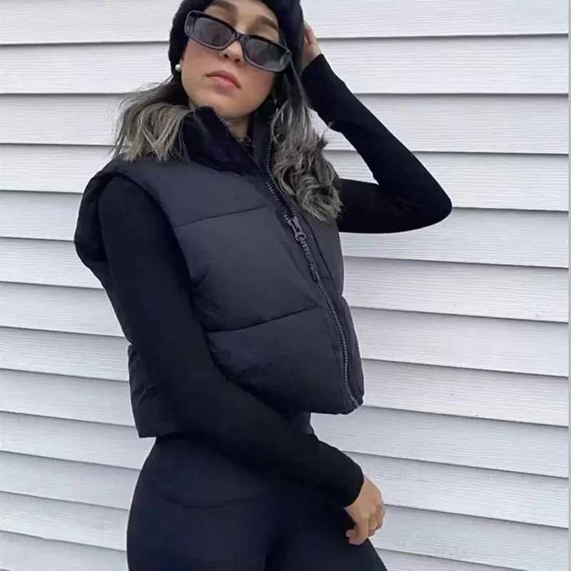 Smvp 2024 AutumnWinter New Short Stand-up Collar Warm Sleeveless Quilted Vest Trendy Streetwear Zip Jacket Cotton Down Vest LadyT251129