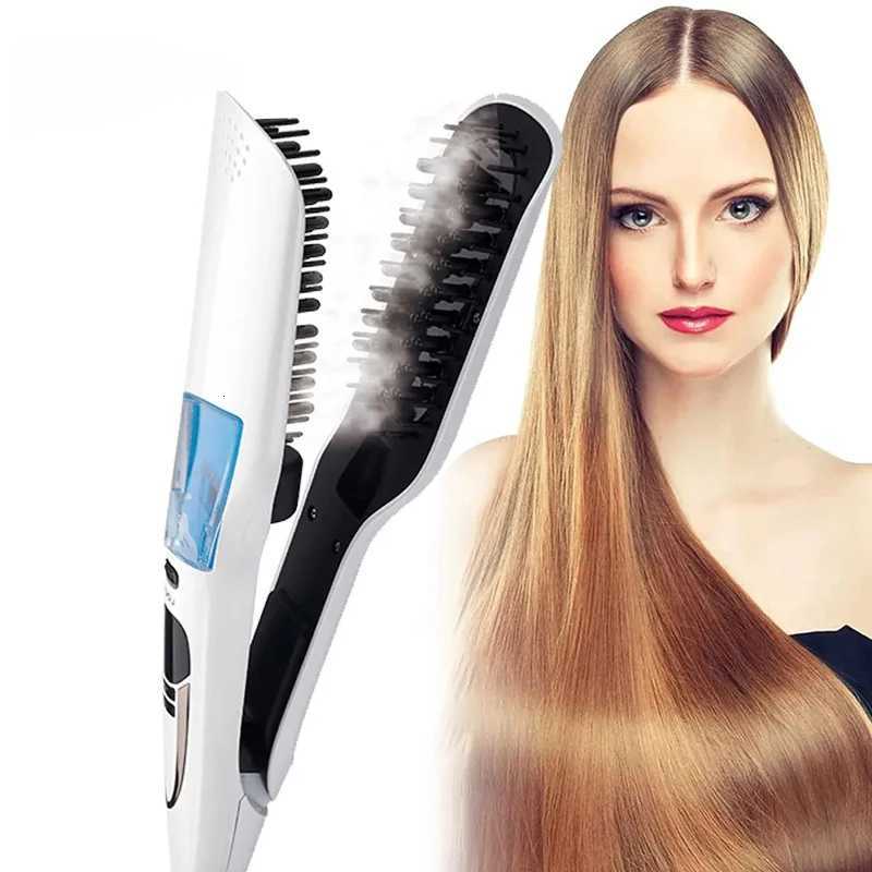 Steam hair straightener brush anti-scald hair care ceramic wide roll flat plate portable hair straightener stickT251129