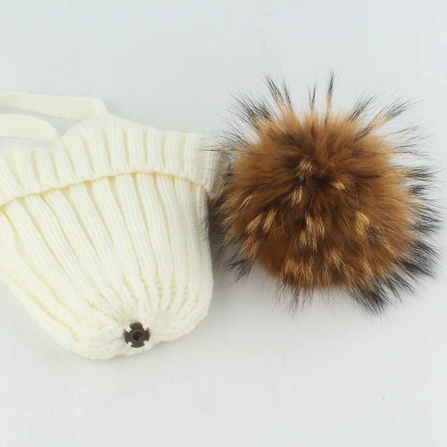 2Pcs Winter Baby Hat Scarf Set Genuine Fur Ball Infant Bonnet Knitted Kids Cap Fleece Lining Warm Ears Toddler Beanie Hats 1-6YW251129 - view 6