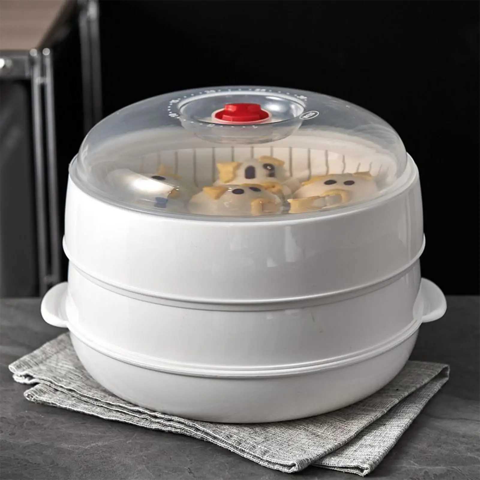 Food Grade PP Microwave Steamer with Lid Tray - Quick Cookware for Vegetables Rice Eggs Dumplings Kitchen Cookware C251129