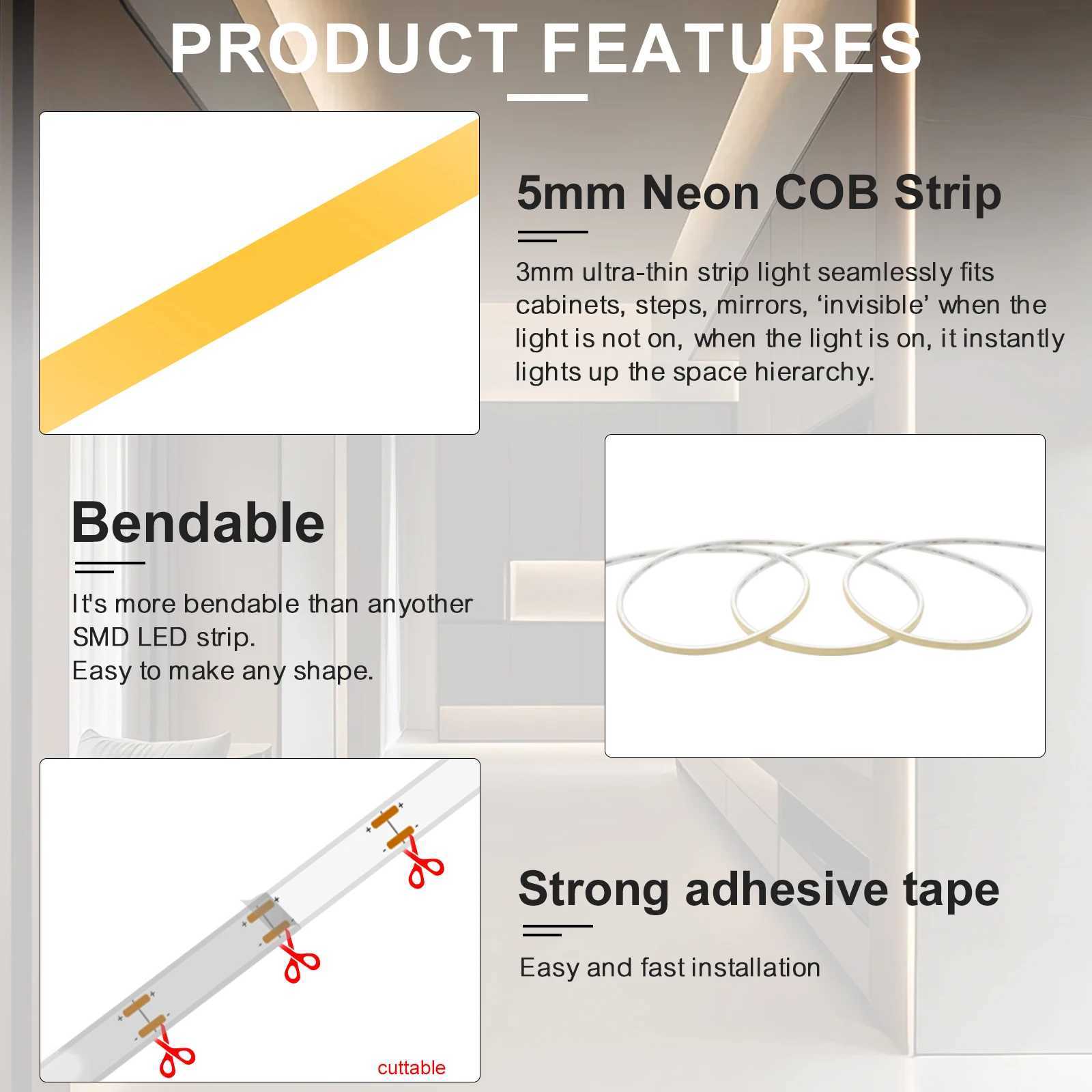 IP68 Waterproof COB Strip Light 5MM 8MM Outdoor LED Strip Flexible Ribbon LED Tape 3000K 4000K 6000K 12/24V Garden LED Strip M251129