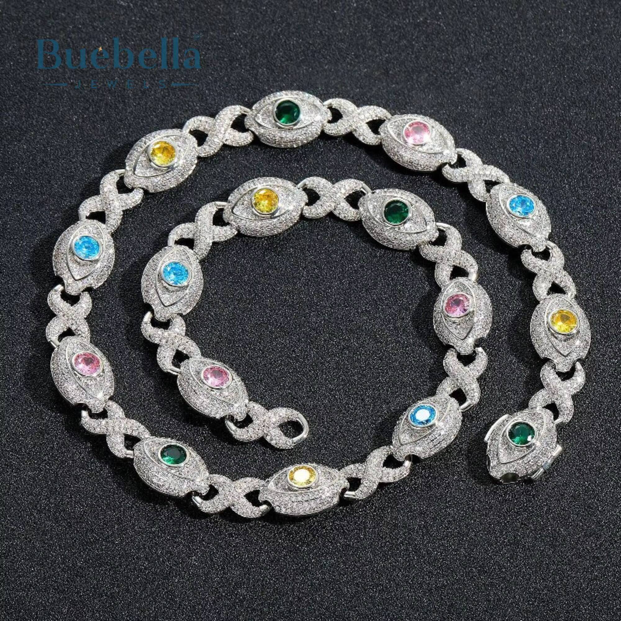 Mens 925 Silver 14K Gold Plated 14mm Moissanite Diamond Eyes Infinity Sign Fancy Color Diamond Necklace Foe Men Gift