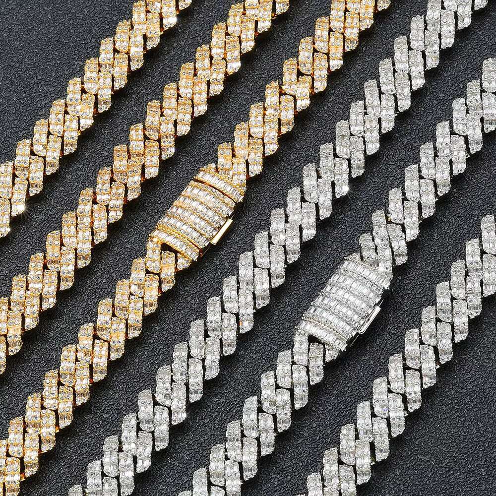 NUOYA 10mm Bling Diamond Cuban Link Chain Necklace Micro Prave Iced Baguette Zircon Custom Cuban Chain Hip Hop Jewelry