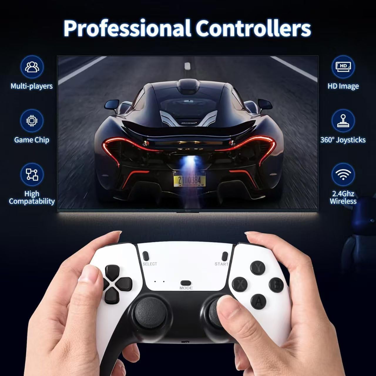 Wireless Retro Game Console, 128G Plug & Play Video Game Stick with 23 Simulators & 40000+ Classic Games, 4K High Definition HDMI Output, Dual 2.4G Wi