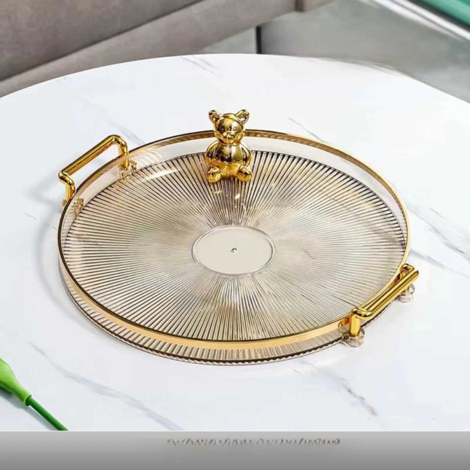 New Multipurpose Round Storage Tray Gold with Handles Tea Cup Storage Plate Fruit Tray Home Decor Y251129