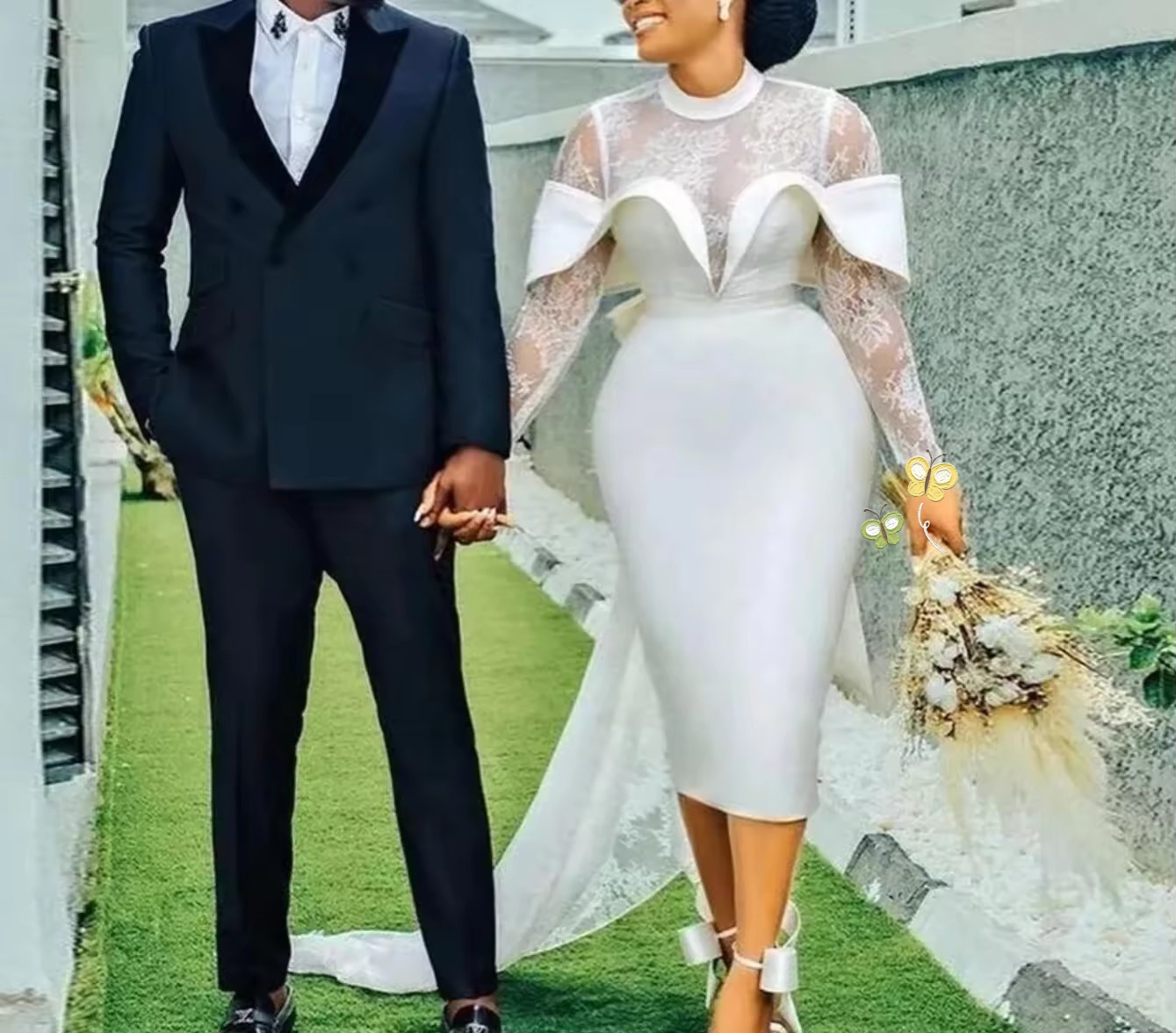 White Short Wedding Dresses Lace Long Sleeves Tea Length Satin Classic Bridal Gowns Women Brides After Wedding Party Gown Robe De Soiree