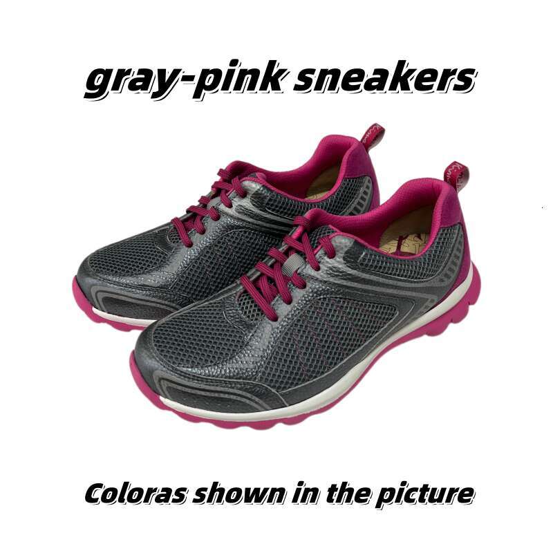 Women's Lightweight Breathable Running Shoes with Pink Accents - grey & Pink Okimoz