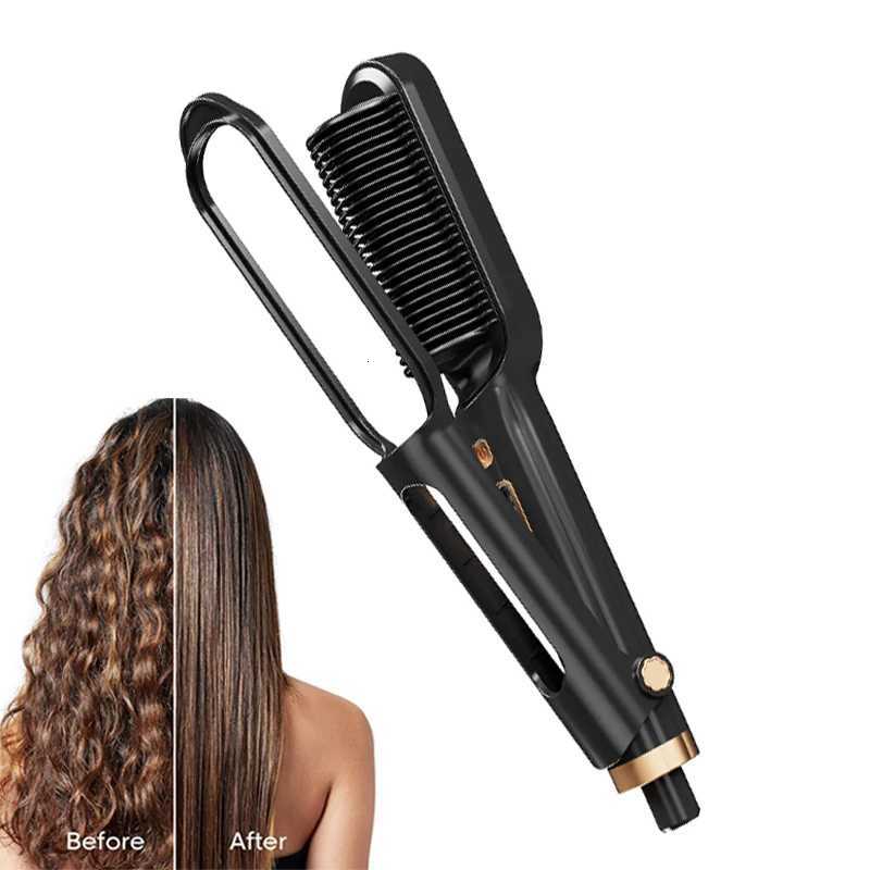 Portable 2 in 1 Hair Straightener Comb Flat Iron Hot Comb Ceramic Negative Ion Hair Straightener Brush for Home SalonT251129