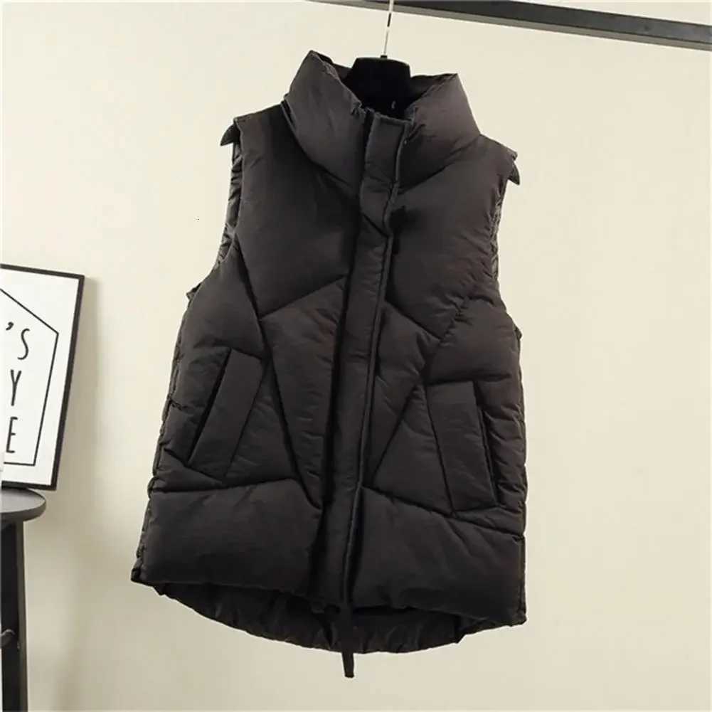 Womens Winter Waistcoat Lapel Collar Zippered Vest Jacket with Pockets Cotton Padded Warm Sleeveless Coat for Outdoor VestT251129