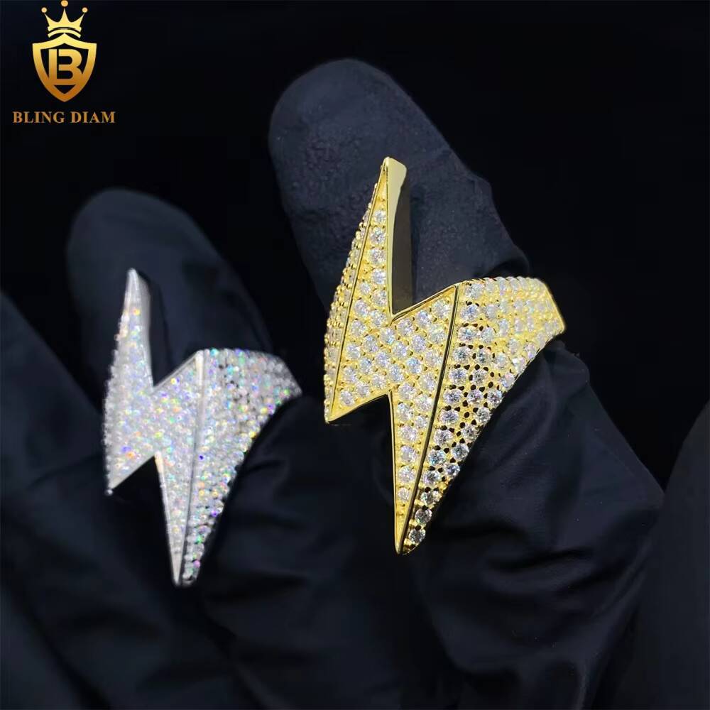 Hip Hop Jewellery 925 Sterling Silver Cuban Ring Set for Mens Vvs Large Moissanite Custom Iced Out Lab Diamond