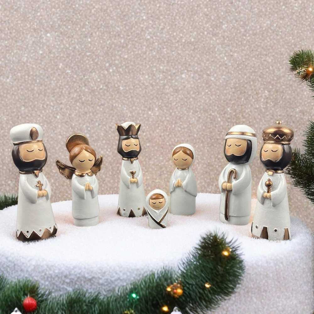 7 Pcs Small Nativity Set Resin Small Christmas Nativity Figurine Christmas Little Nativity Playset Figurine Christmas Manger H251129