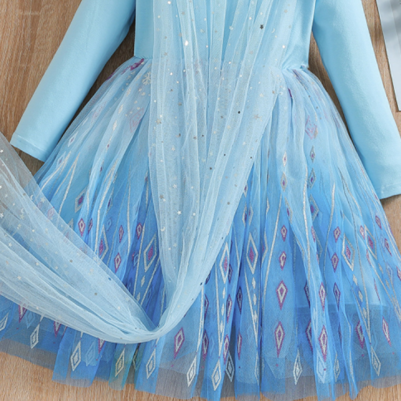 Disney Elsa princess dress for girls princess dress birthday outfit dress beach dress long sleeve puffy tulle dress girls clothing comfortable and sof