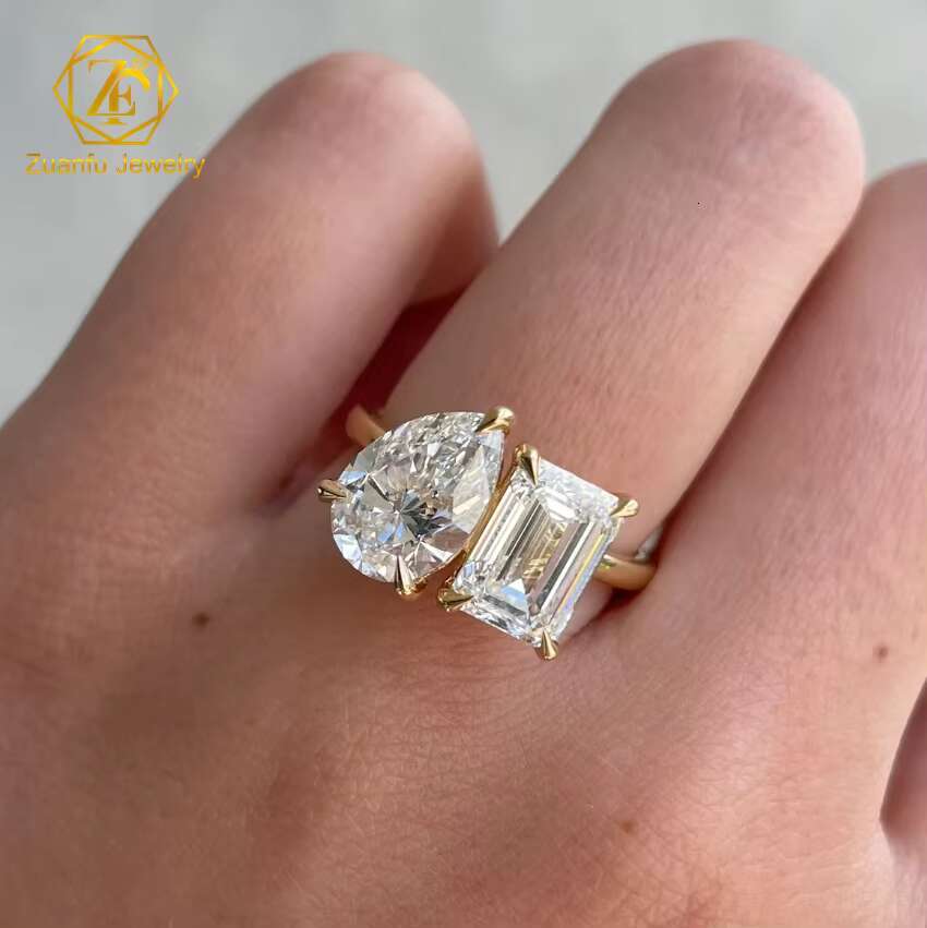 14k Gold Jewelry Eternity Promise Two Stones Rings 2ct 3ct Pear and Emerald Cut Loose Diamond Ring Moissanite Engagement Ring
