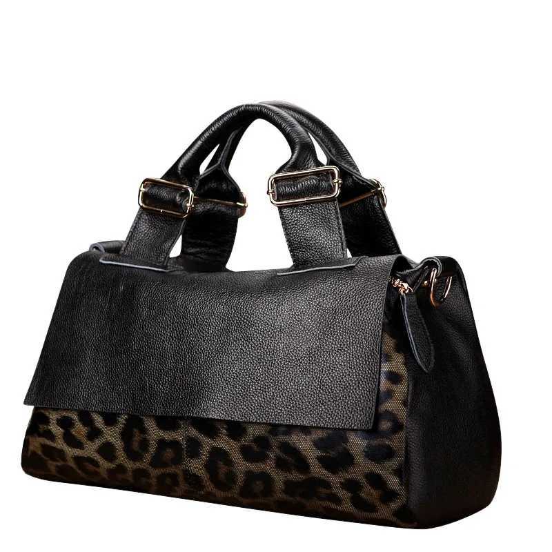 Casual Genuine Leather Tote Bag Women Large Genuine Leather Handbag Luxury Leopard Printing Cowhide Shoulder or Crossbody Bags K251128