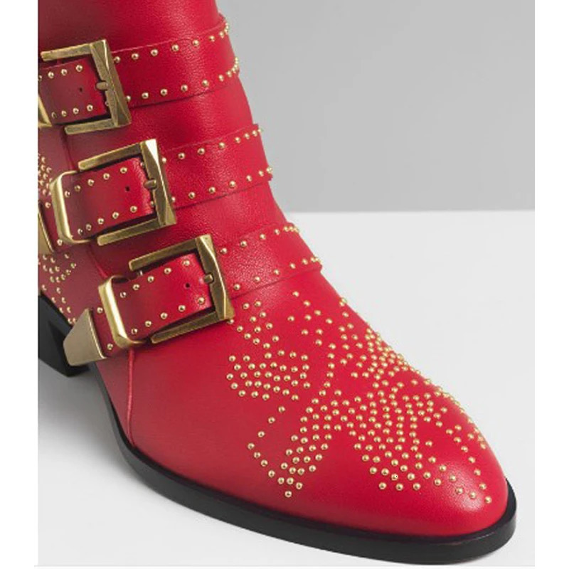 Catwalk Rivet Cow Leather Short Boots Autumn Winter Retro Large35-45 Ankle Boots4cm Thick Heel Rock Night Club Women Shoes 251126