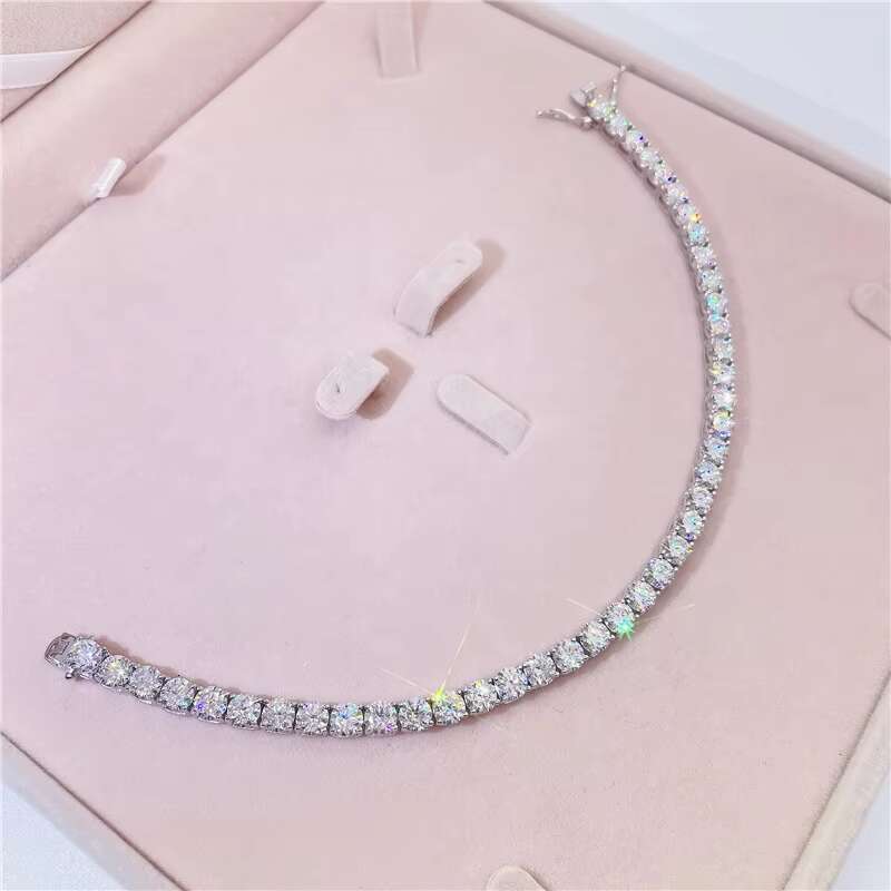 6.5MM Round VVS Moissanite 9 Inches Iced Out Moissanite Diamond Mens 18K Solid Gold Tennis Chain Bracelet With Certificate