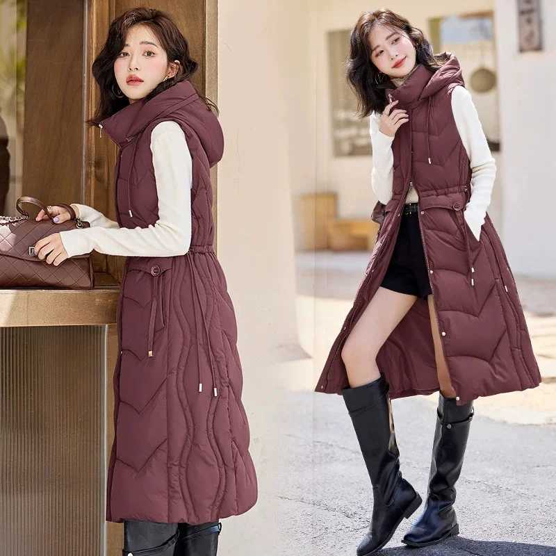 Autumn Winter Women Sleeveless Waistcoat Warm Puffer Jacket Ultra Light Mid Long Down Cotton Vest New Female Outwear Casual TopsT251129