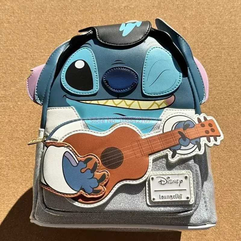 Disney Stock Loungefly Disney Lilo Stitch Surrounding Backpack Elvis Guitar Black Space Combat Bag Cartoon Kids Satchel GiftXJ250429