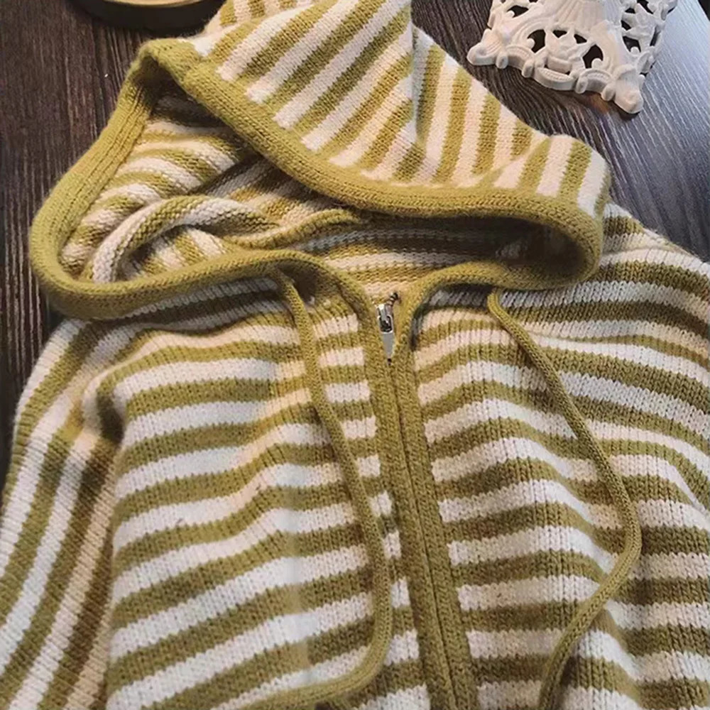 Oversized Knitted Striped Hooded Cardigan Women Autumn Winter Loose Casual Zipper Sweaters Versatile Knitting Outerwear 251128 - view 6