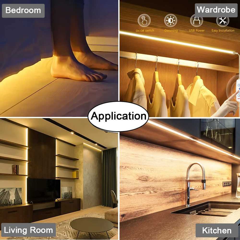 COB Led Strip Lights USB 5V Led Lights with 3 Key Dimmer Switch for Home Cabinet Dressing Table TV Mirror Backlight M251129