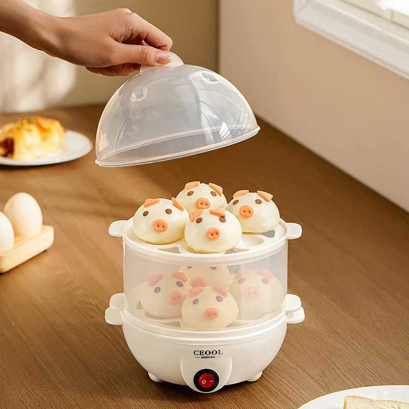 Multifunctional Egg Boiler 2 Layers Mini Electric Egg Cooker Egg Steamer Kitchen Steamed Breakfast Automatic Power Off Cooker C251129