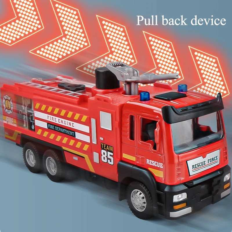 1/50 RC Sprinkler Fire Truck Diecast Alloy Toy With Light Music Water Simulation Spray Ladder Rescue Car Kids Toy Christmas Gift J251129