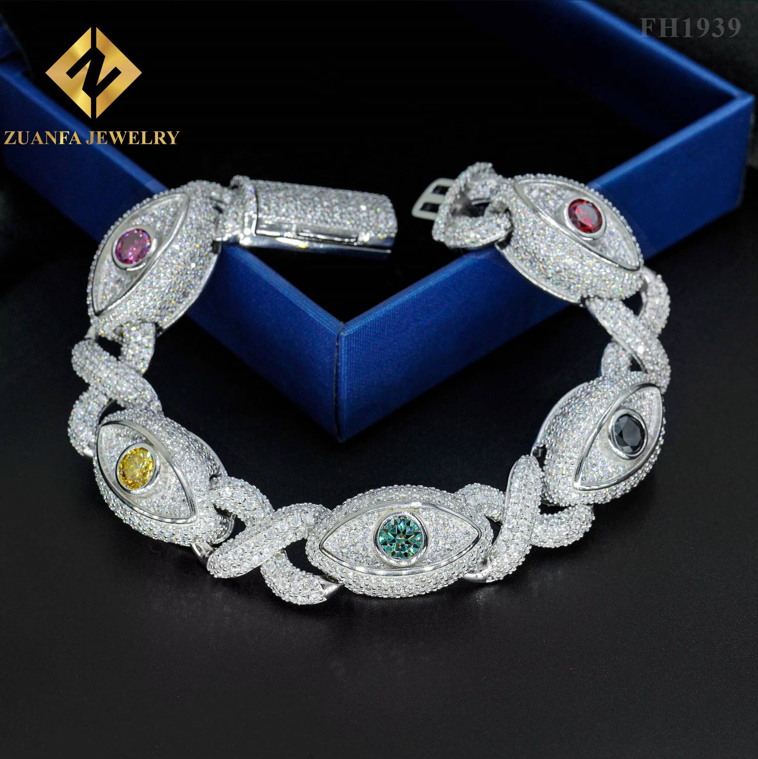 Ankh Eye of Horus Moissanite Jewelry 925 Sterling Silver Cuban Link Chain Hip Hop Jewelry Cuban Necklace Bracelet for Men Women