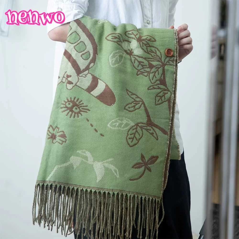 Scarfs Niche Scarf Shawl Fashionable Versatile Cute Cartoon Thickened Double-sided Winter Warm Button Scarf Girls Dual-purposeJ251129