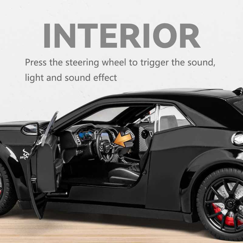 124 Simulated Srt Challenger Alloy Car Model Sound And Light Pull Back Toy Car Metal Sports Car Boys Collection Ornaments Gift J251129