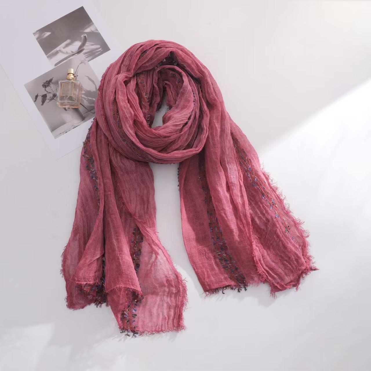 T583 literary retro style natural wrinkled scarf female high-grade special dragonfly yarn scarf female 100 cotton shawl