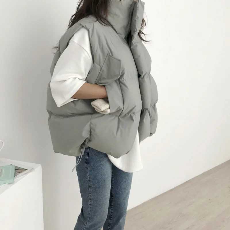 2025 Winter New Fashion Womens Turn-down Collar Zipper Casual Trendy Solid Color Loose Casual Trendy Sleeveless Vests FemaleT251129