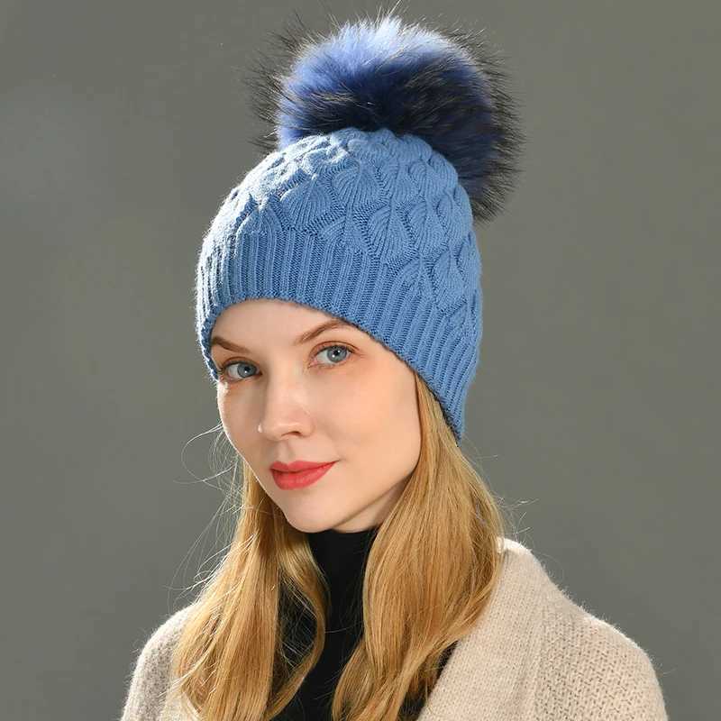 Jxwatcher Women Winter Hat Real Fur Pompom Angora Knitted Wool Beanie Fashion Casual Outdoor Thick Ladies Warm Fur Ball Hats NewXJ251129