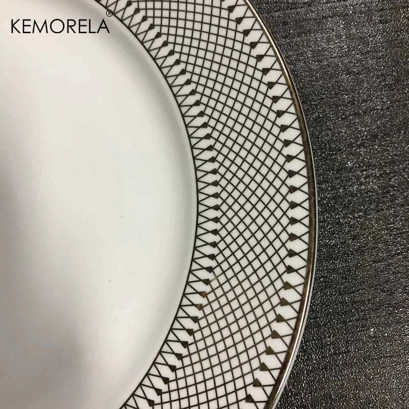 Luxury Gold Rim Ceramic Plate European Luxury Platter Nordic Dinner Set Fruit Salad Dinnerware Dessert Steak Tray He Decor Cute Plate Y251129