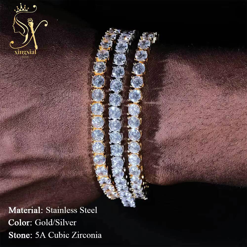 Wholesale Hip Hop Style Fine Jewelry 2mm to 65mm Bangles Ice Out Diamond Tennis Bracelet Cuban Link Chain for Men