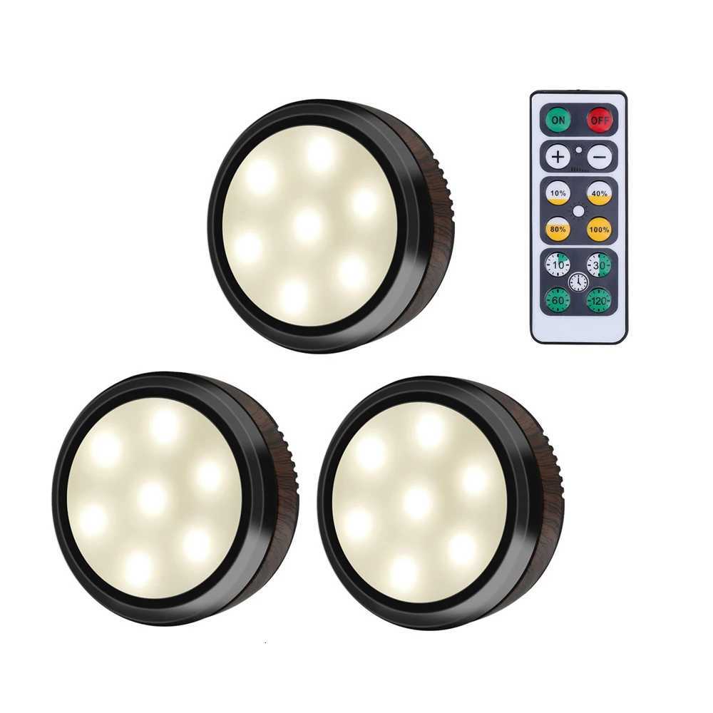 Battery Powered Black LED Puck Light 80MM Closet Night Lamp with Remote Controller for StudyBedroom 3000K M251129