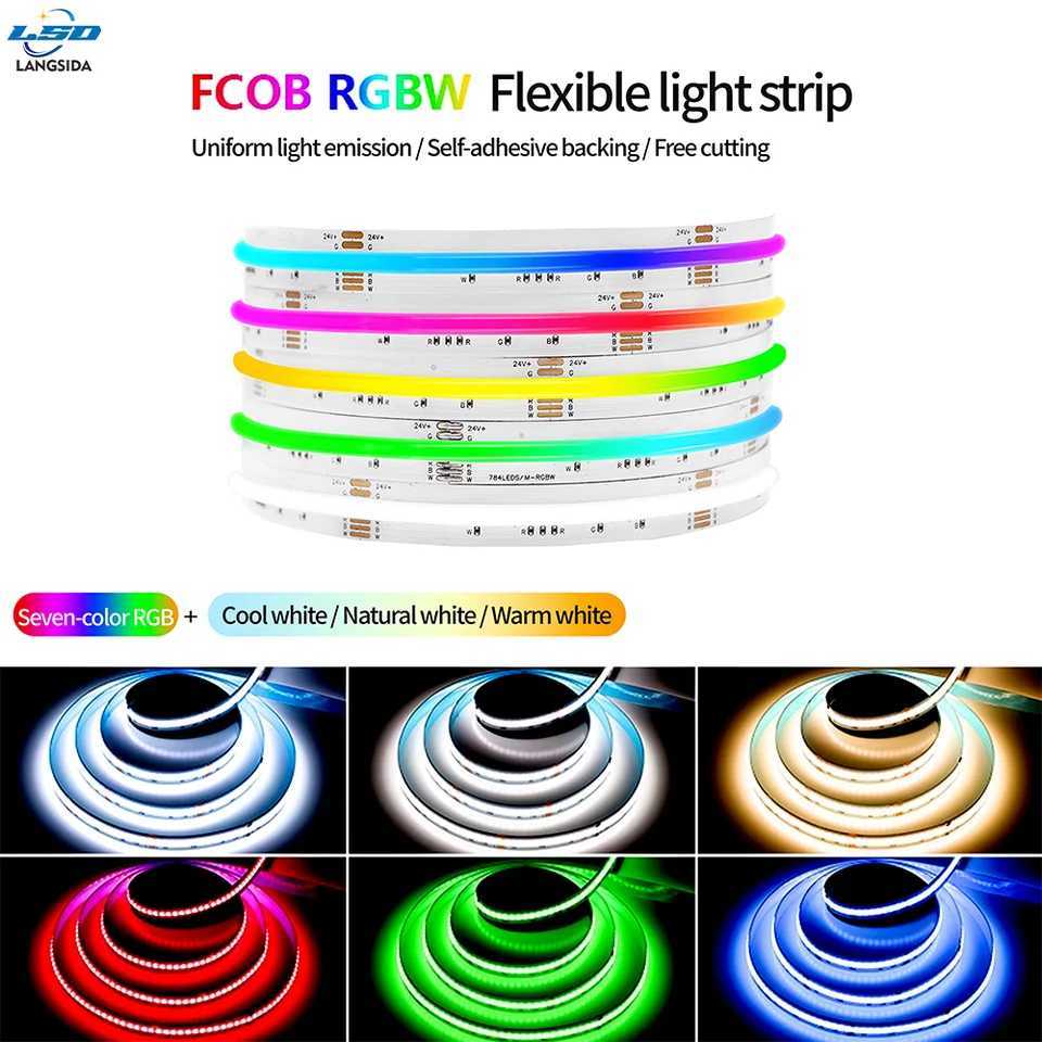 FCOB RGBW LED Strip 5-Pin 12mm Width DC24V 784 LEDs Flexible High-Density RA90 Dimmable Linear 16W M251129