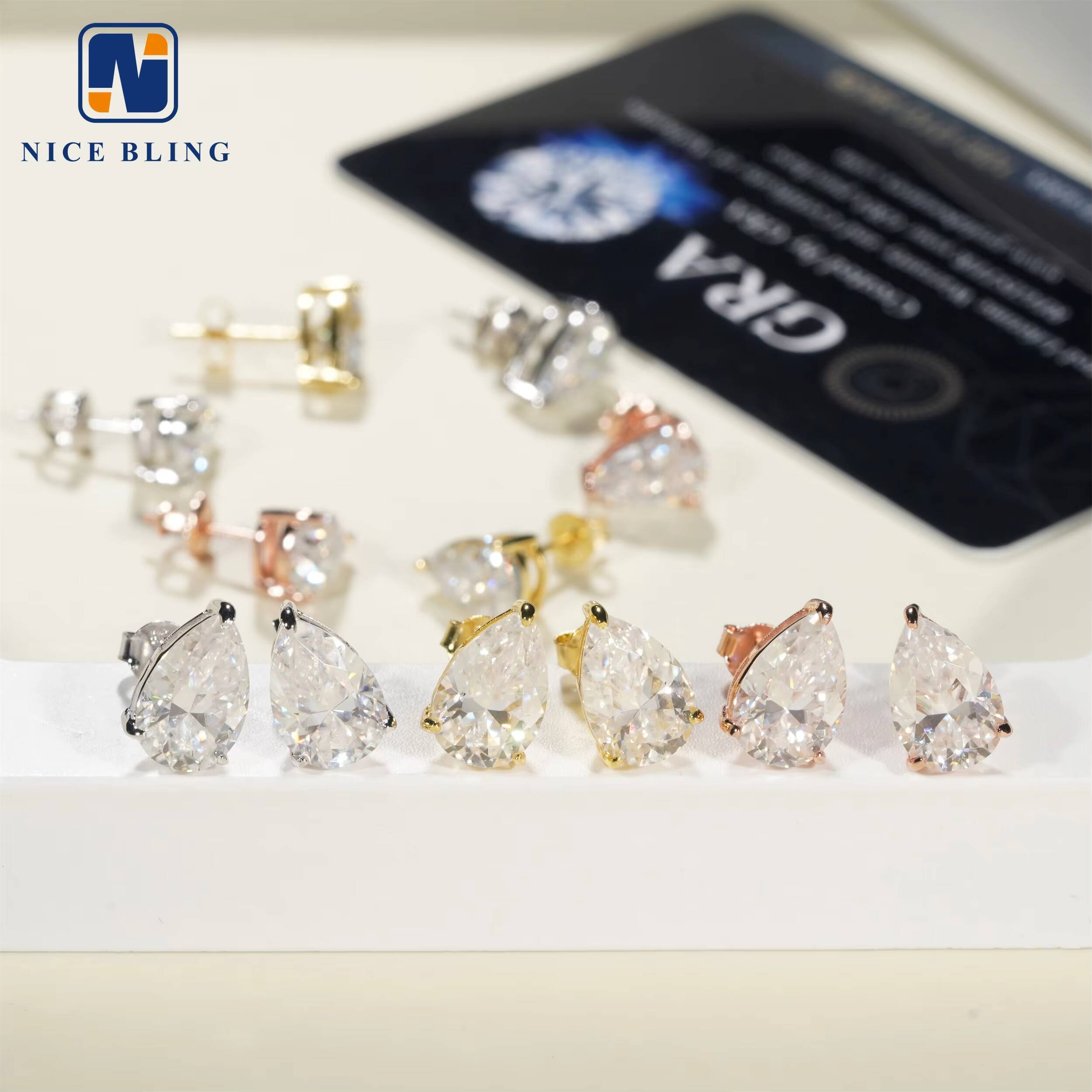 Wholesale Price Solitaire Earrings Hip Hop 925 Silver Jewelry VVS D Color Pear Cut Moissanite Diamond Ear Studs for Men Women