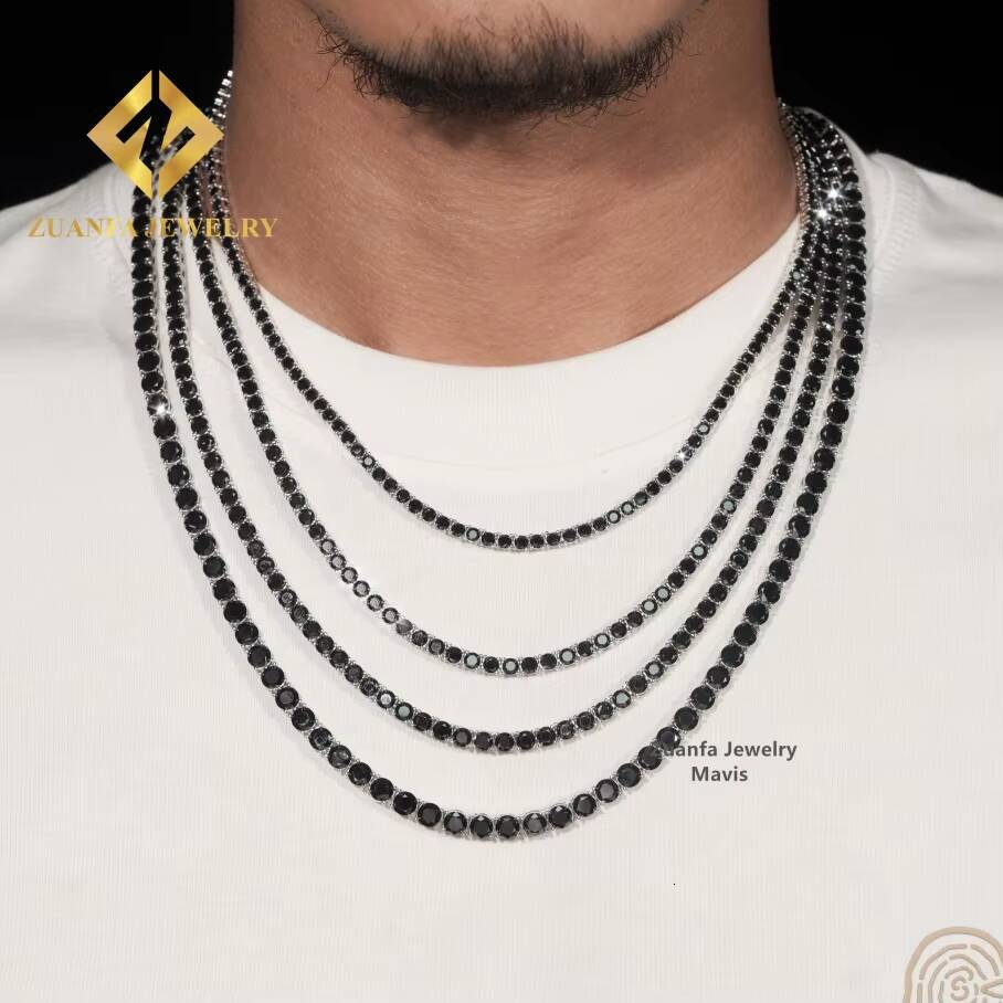 Worldwide Shipping Hip Hop Iced Out Tennis Necklace 925 Sterling Silver 3MM 35MM 4MM 5MM VVS Black Moissanite Tennis Chain