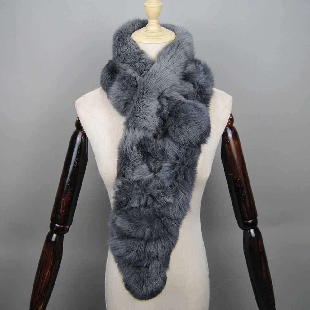 2025 New Arrival Winter Real Rabbit Fur Scarf Women Long Warm Genuine Rabbit Fur Scarves Female Knit Fluffy Pompoms Fur ScarvesJ2511291