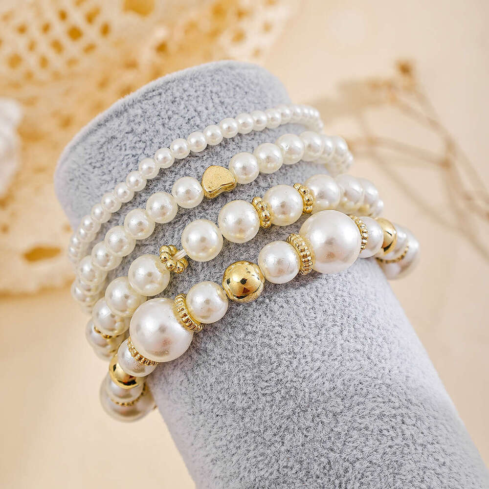 hot selling jewelry fashionable love shaped pearl bead stacked bracelet four piece set