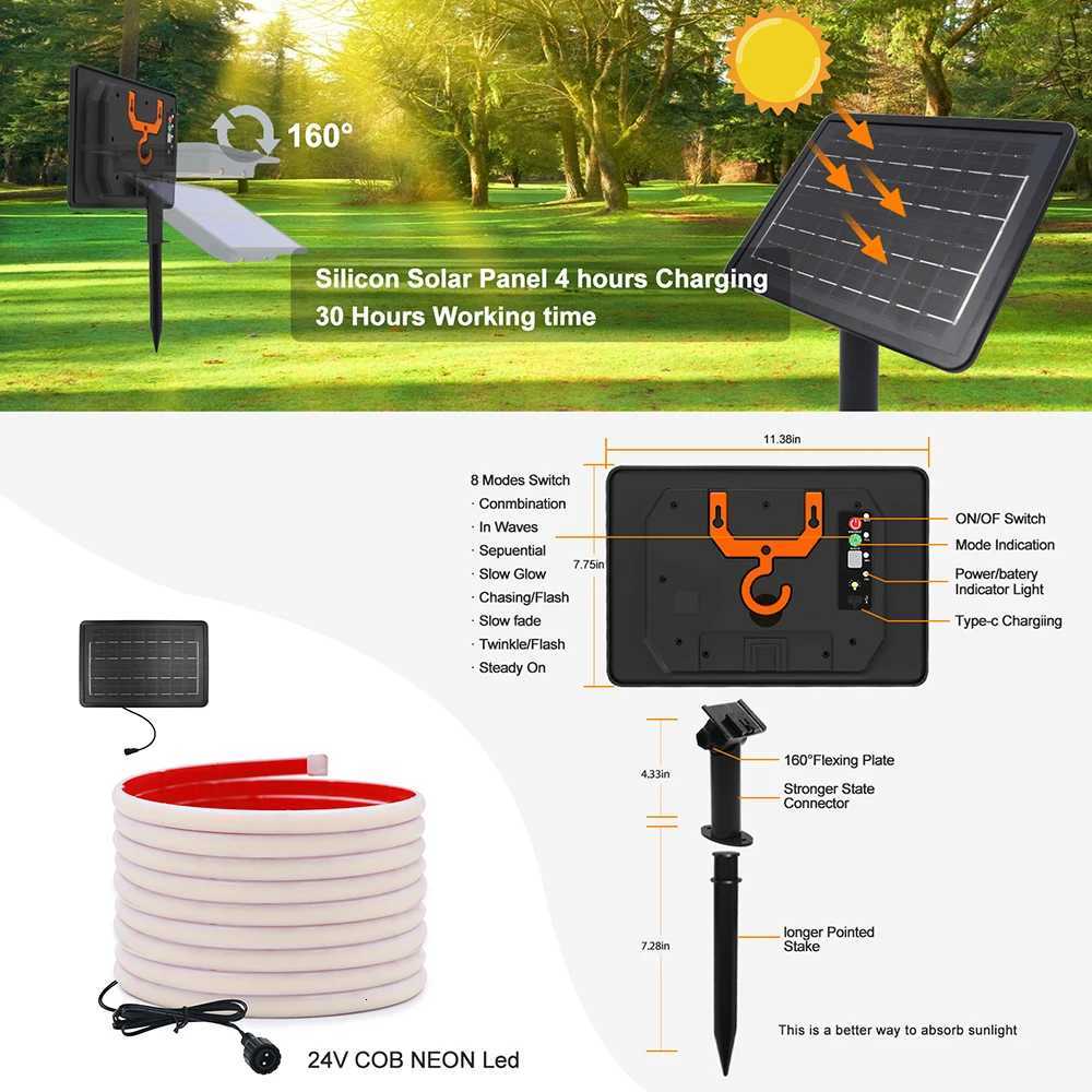 Solar Neon Light Strip 24V COB Waterproof IP68 Red Green Blue Warm Natural White 320LEDs/m Flexible High Density Linear Lighting M251129