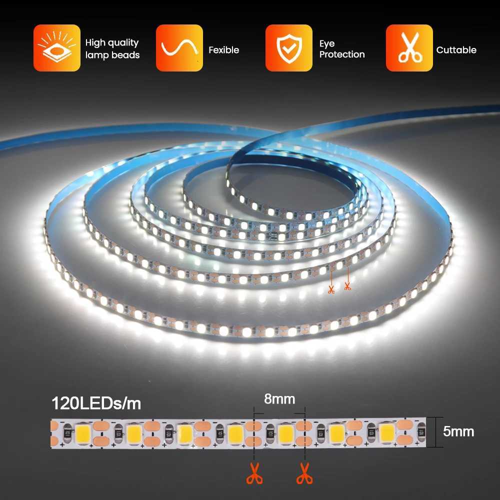 5V USB LED Strip SMD 2835 120LEDs/m Natural Warm White LED Lights Strip 3MM 5MM 8MM PCB Width Flexible Tape for Room Decor M251129