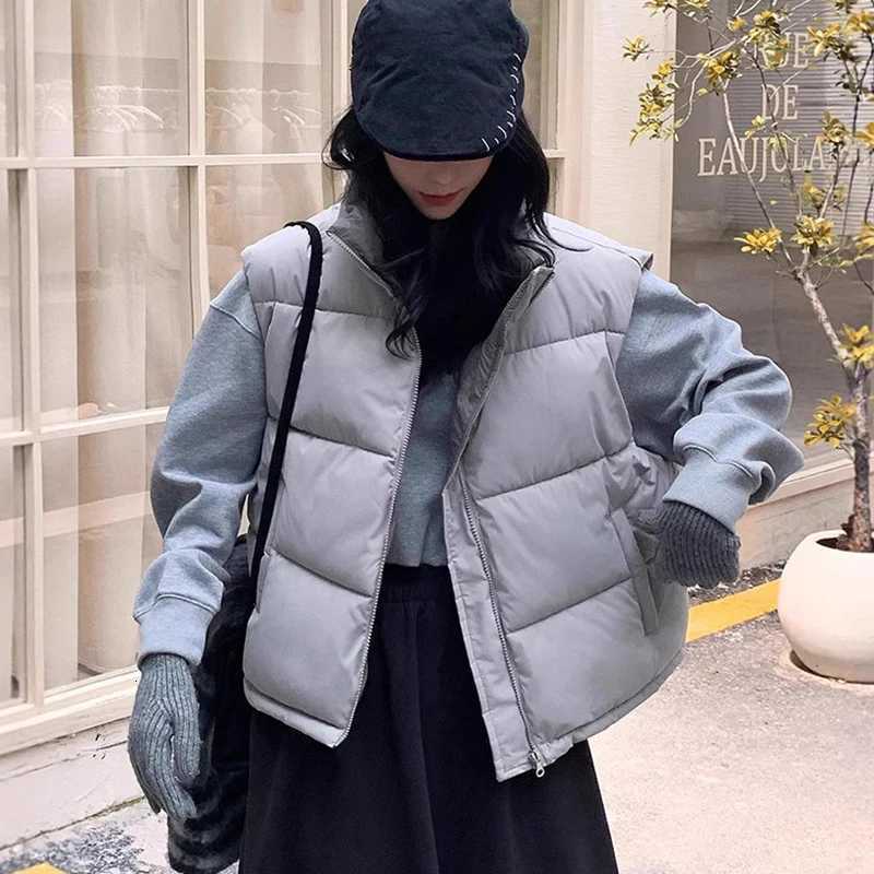 Fashion Double Sided Womens Cotton Vest Autumn Winter Stand Collar Thick Sleeveless Jacket Solid Color Loose Warm WaistcoatT251129