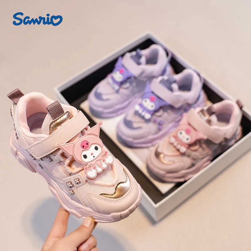 Sanrio KidsCasual Shoes Sneakers Cartoon Kuromi PU Leather Spring Shoes For Girls Anti-slip Velcro Pink Pruple Shoes Size 26-37 H251129